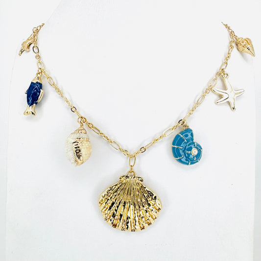 Clamshell & Enamel Beach Charms Necklace