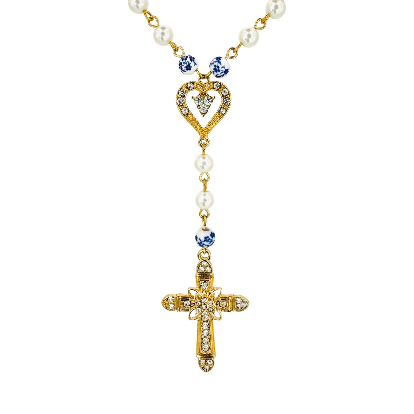 Pave Cross Chinoiserie Y Necklace