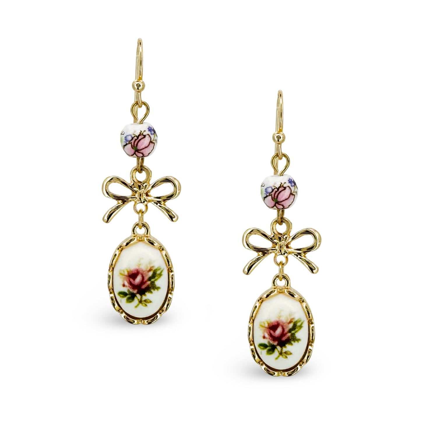 Chinoiserie & Bow Oval Drop Earring