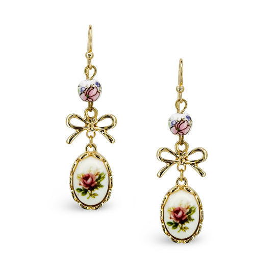 Chinoiserie & Bow Oval Drop Earring