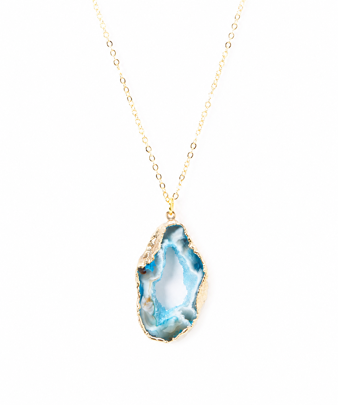 Gilded Aquamarine Brazilian Open Agate Drusy Necklace