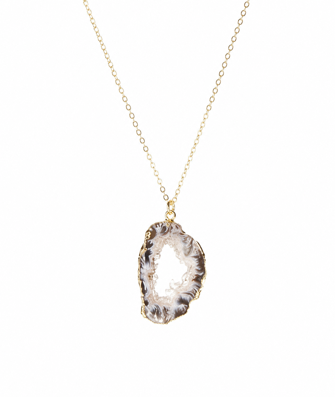 Gilded Black Brazilian Open Agate Drusy Necklace
