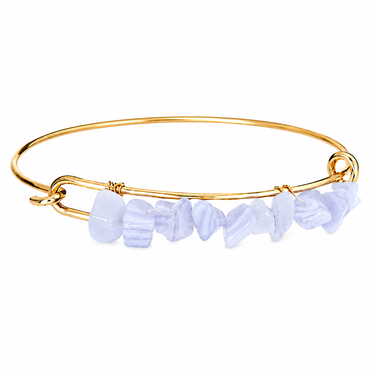 Blue Lace Agate Semiprecious Chips Bangle - 15446BLA