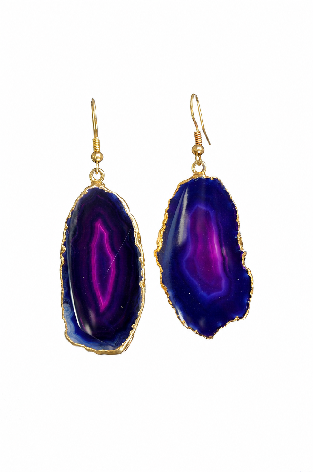Gilded Edge Amethyst Natural Brazilian Agate Earrings