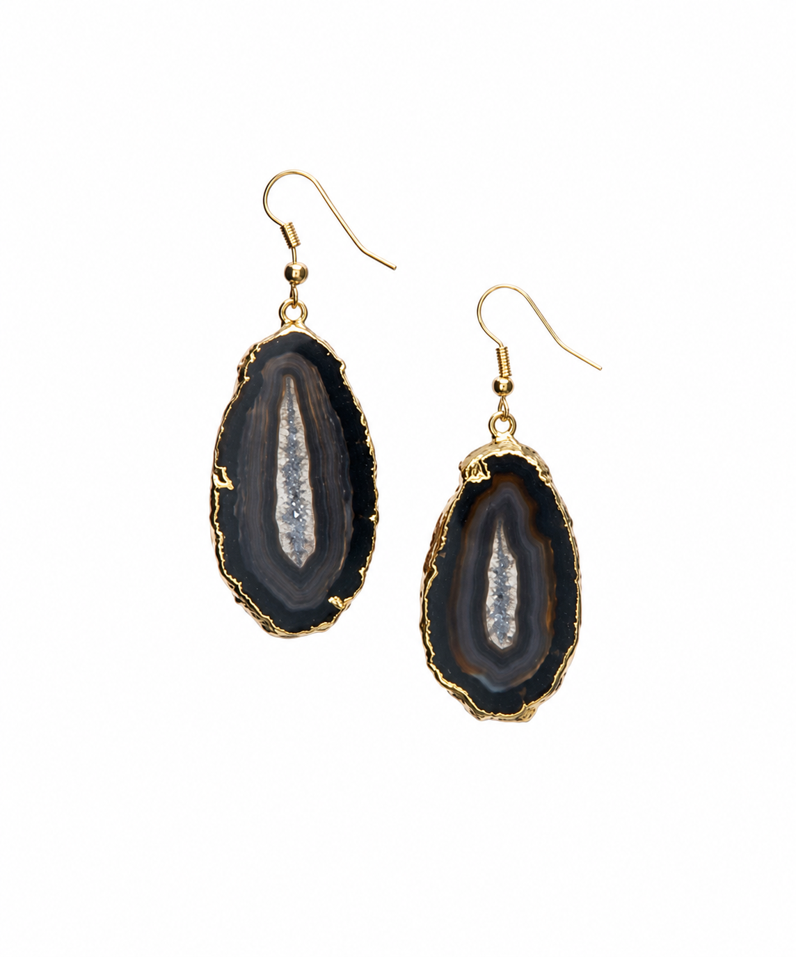 Gilded Edge Black Natural Brazilian Agate Earrings
