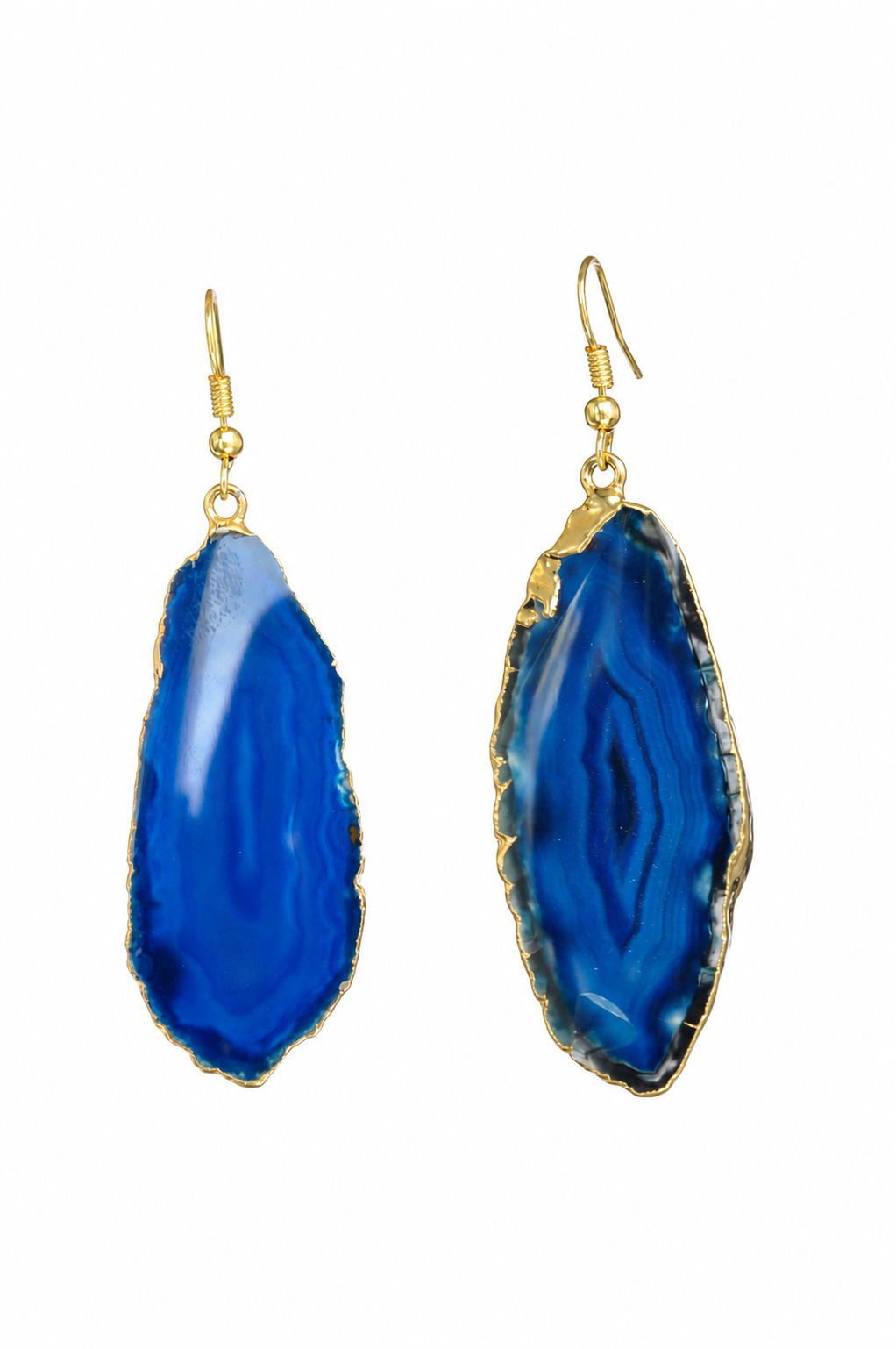 Gilded Edge Navy Natural Brazilian Agate Earrings