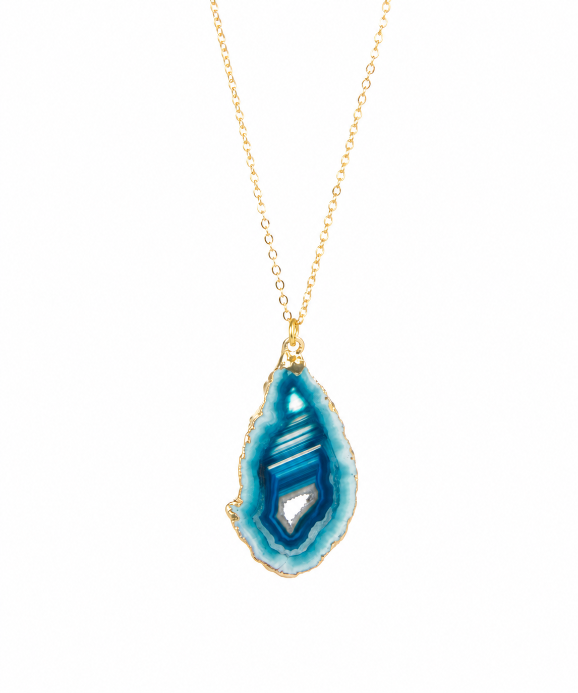 Small Gilded Edge Teal Brazilian Agate Necklace