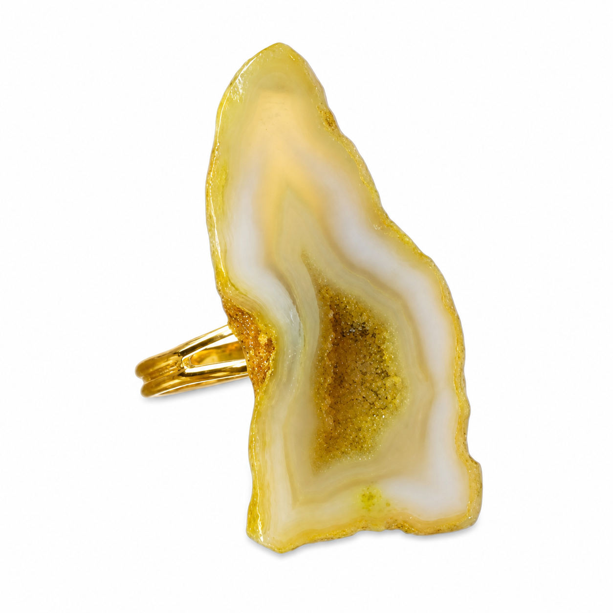 Small Organic Open Drusy Lemon Agate Ring - 17051LE