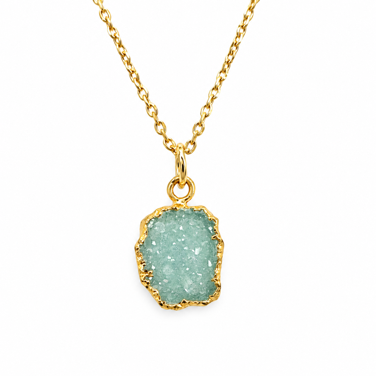 Small Fine Organic Rectangle Druzy Necklace — approved Western Default Title shiny gold product photo — 19995