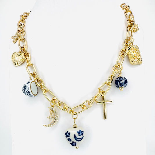 Heart & Teacup Chinoiserie Charm Necklace