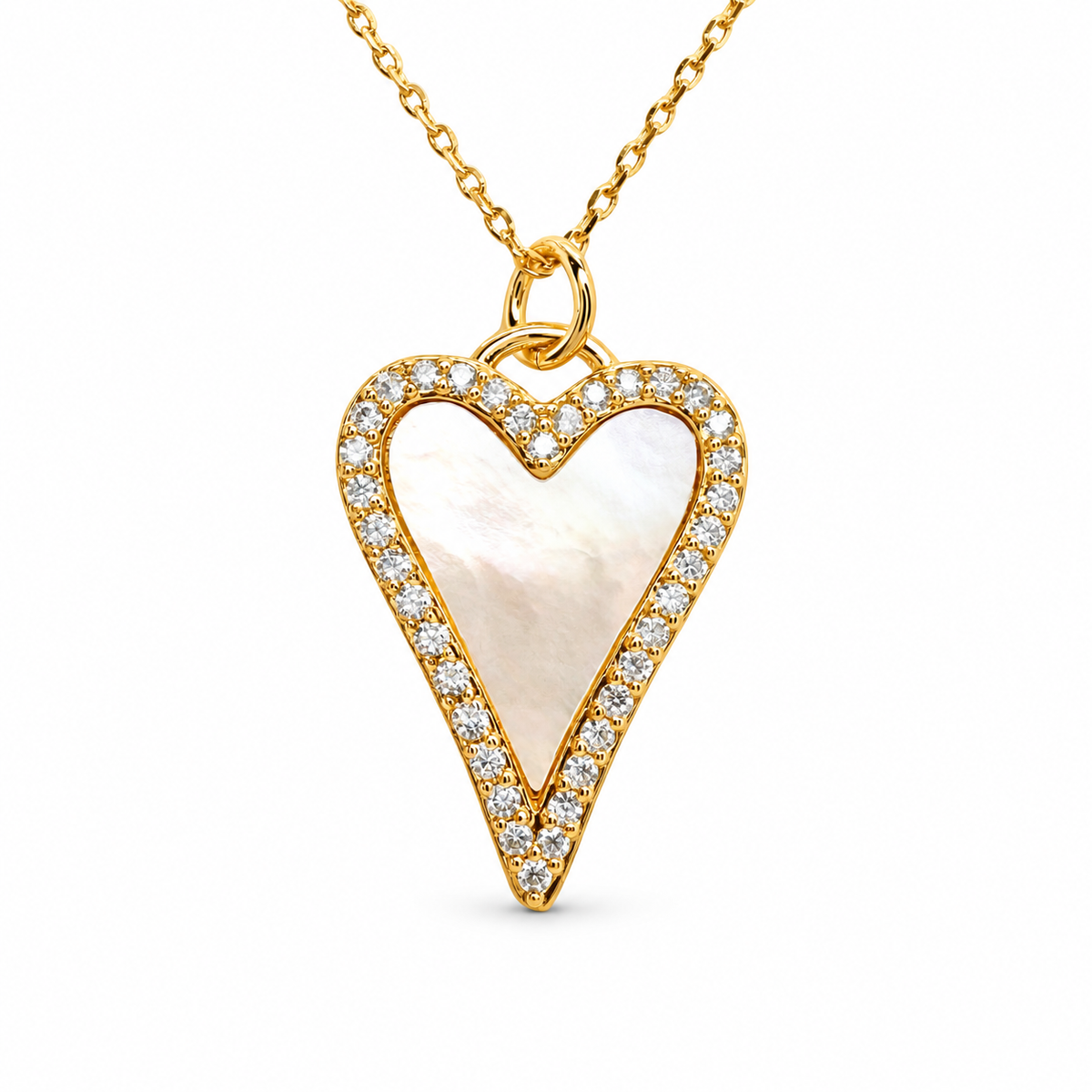 Mother of Pearl Pave Border Heart Necklace — approved Hearts collection luxury white background product photo