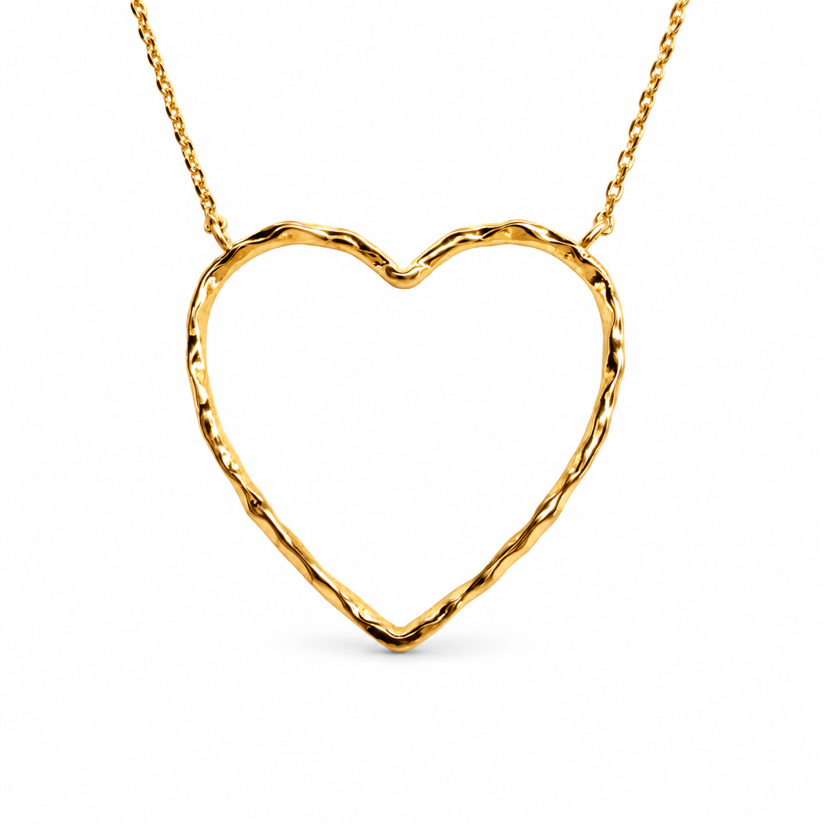 Large Hammered Organic Festoon Heart Outline Necklace — approved Hearts collection luxury white background product photo