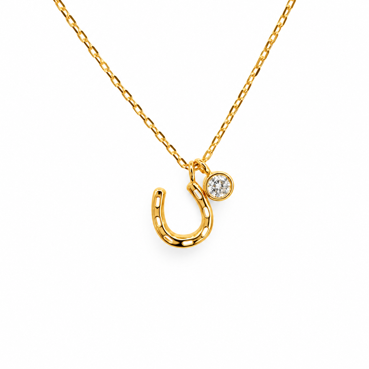 Small Horseshoe & CZ Bezel Necklace — approved Western Default Title shiny gold product photo — 24144