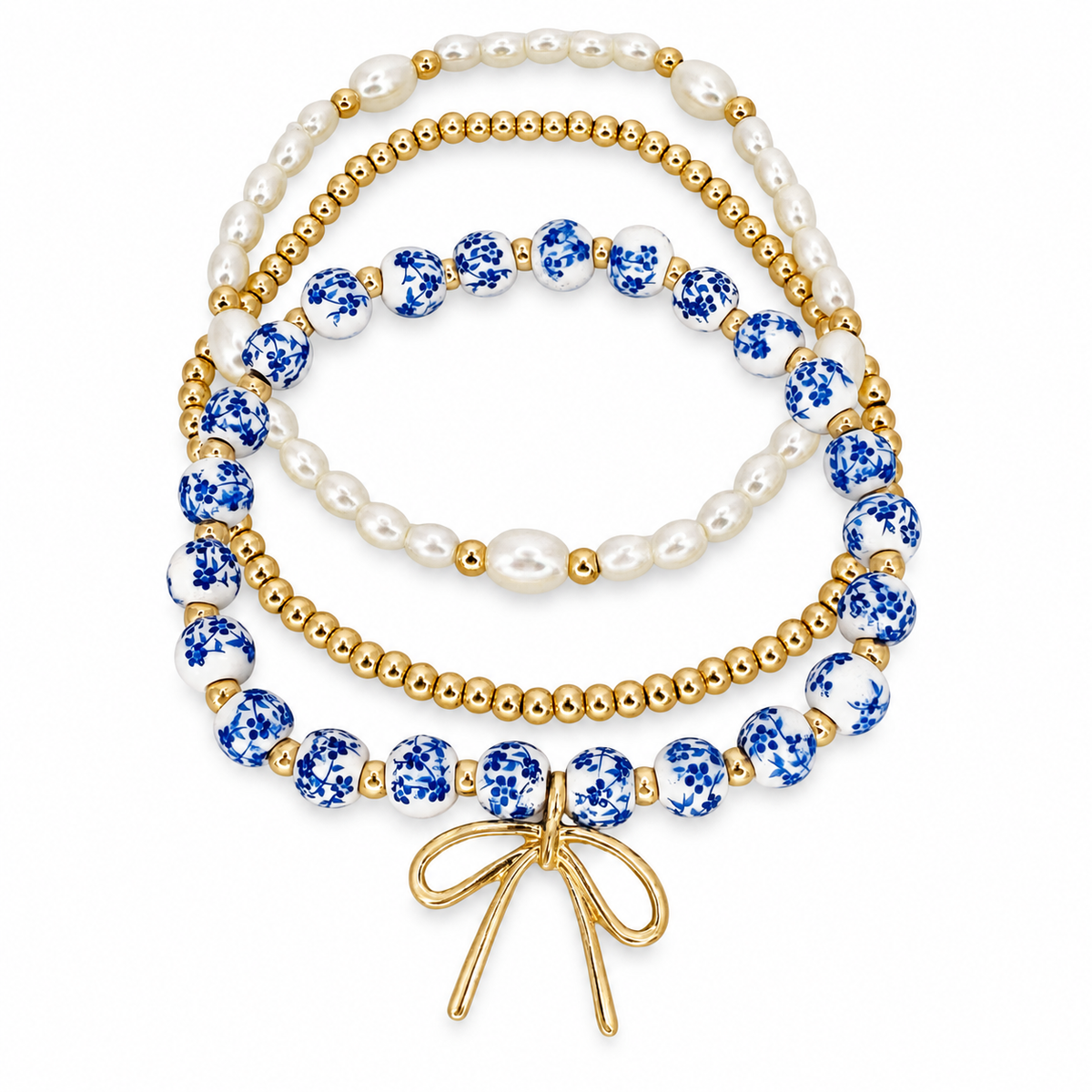 Bow Chinoiserie Bracelet Set — luxury white background product photo