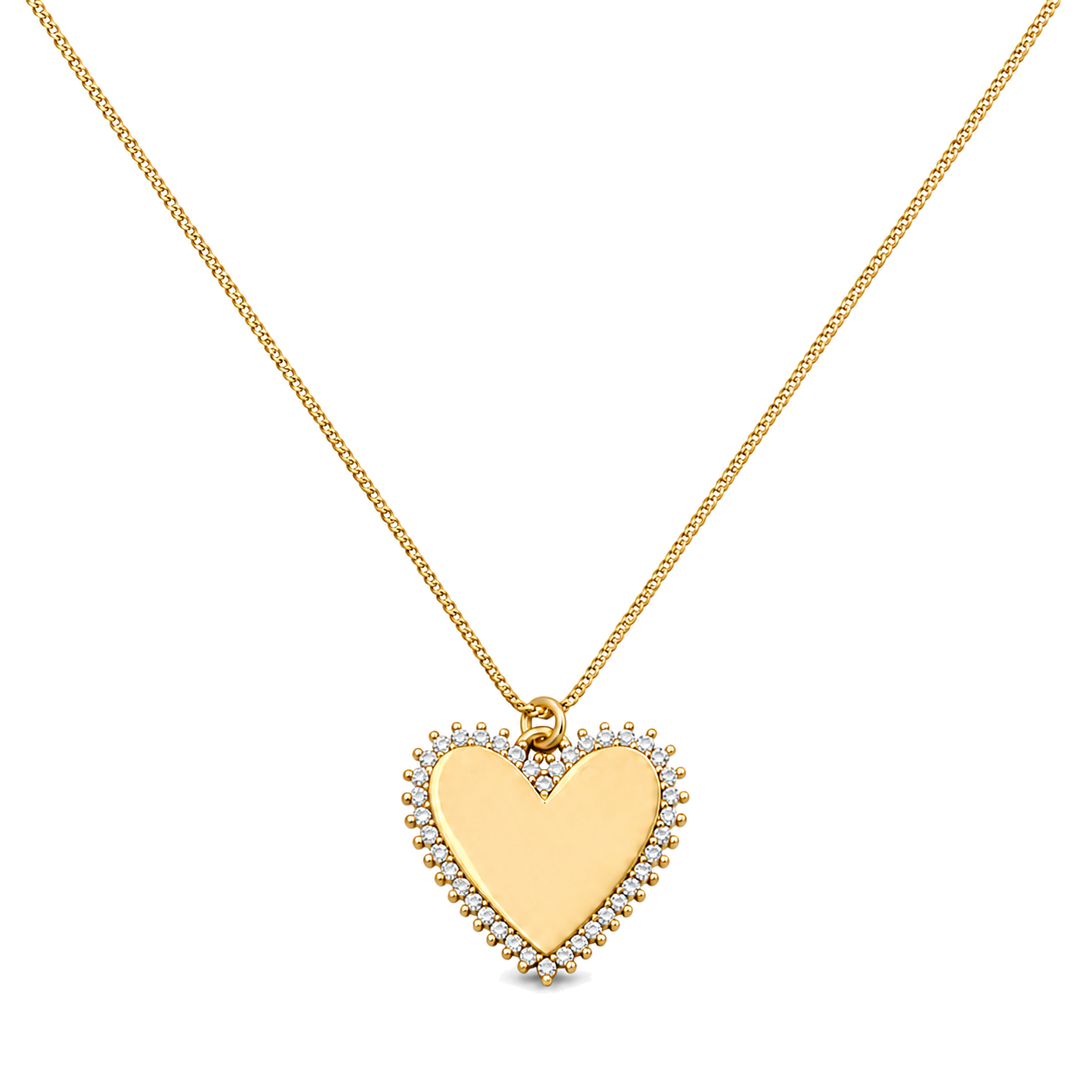 Pave Prong CZ Frame Gloss Heart Box Chain Necklace