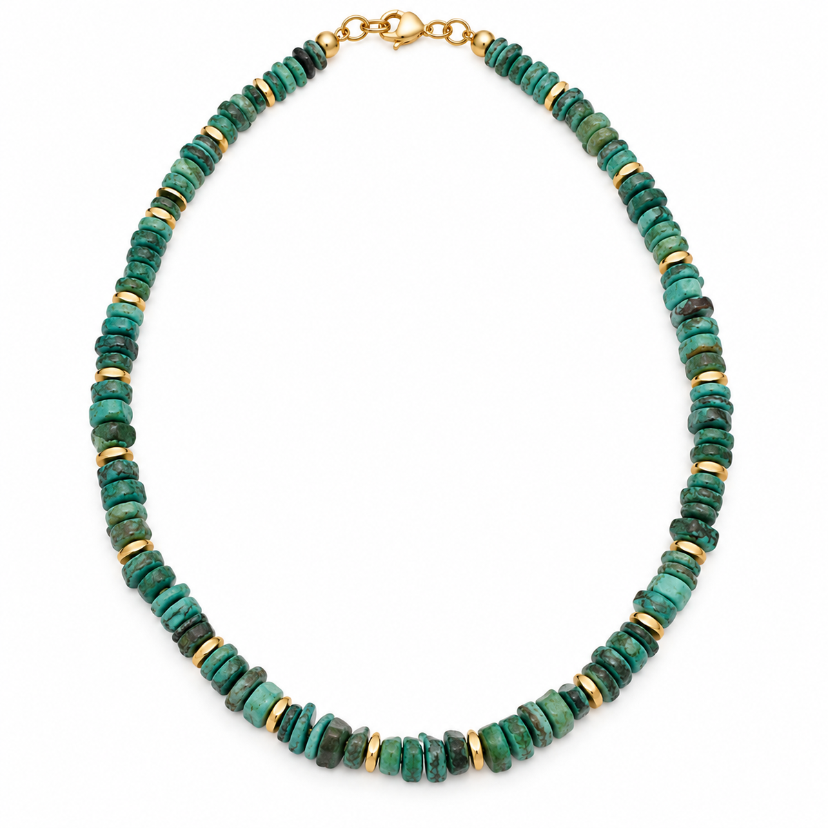 Turquoise Gold Disc Beaded Necklace