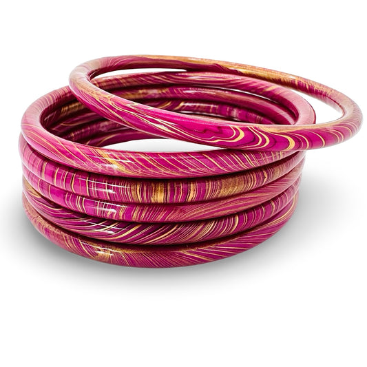 Narrow Marble Decoupage Bangle Set