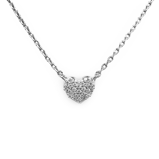 Mini Puffed Pave Heart Festoon Necklace