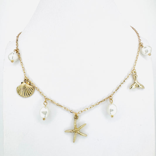 Beach Charms & Pearl Station Necklace