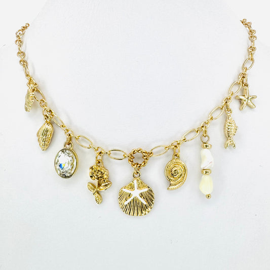 Small Clamshell & Beach Charms Necklace
