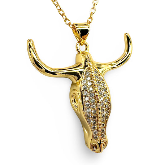 Large Pave CZ Steerhead Necklace