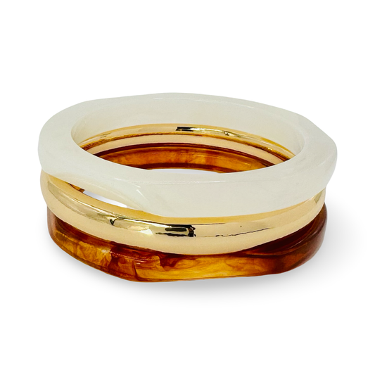 Triple Stack Organic Marbled Acetate & Gold Bangle Set