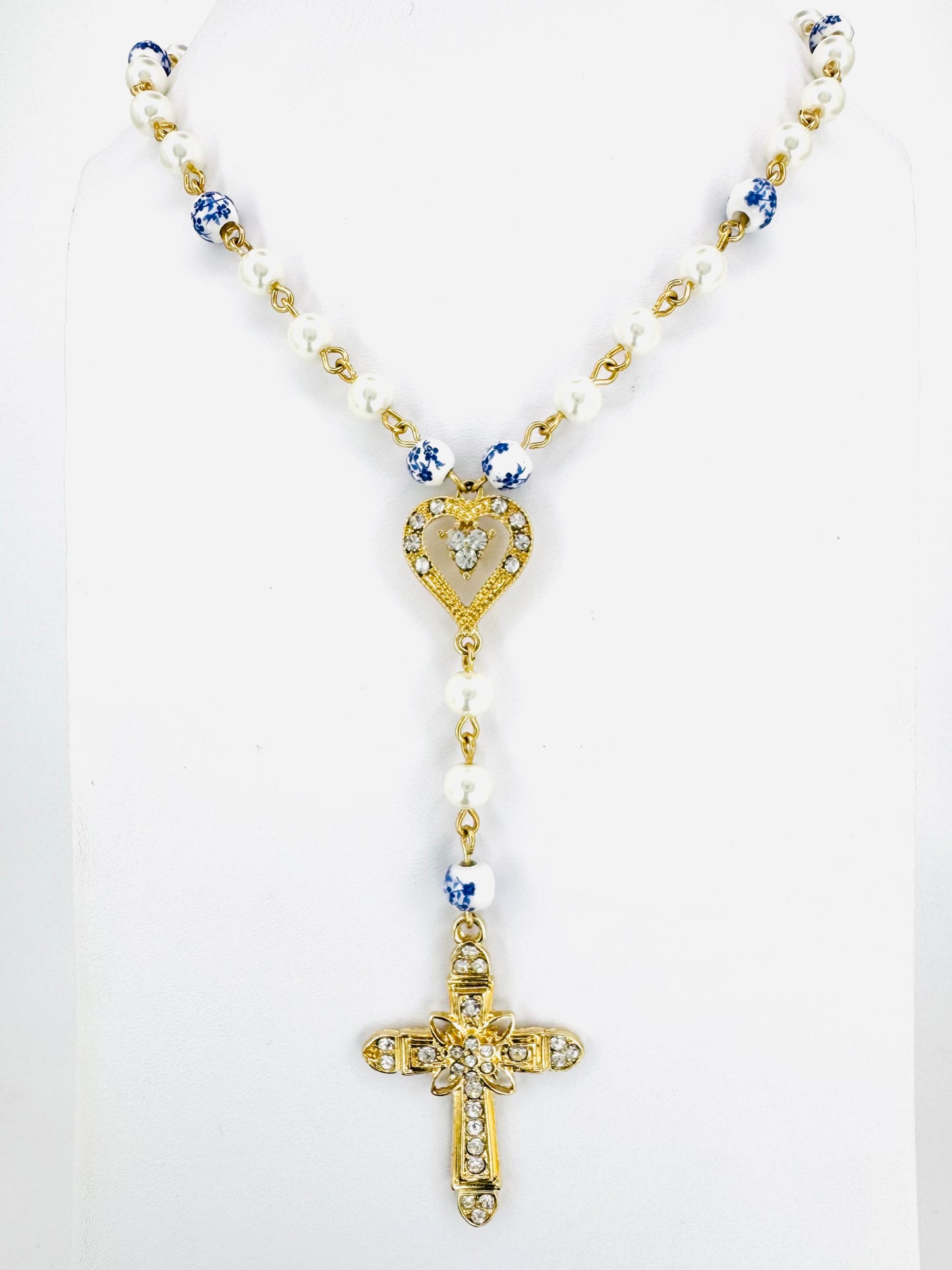 Pave Cross Chinoiserie Y Necklace