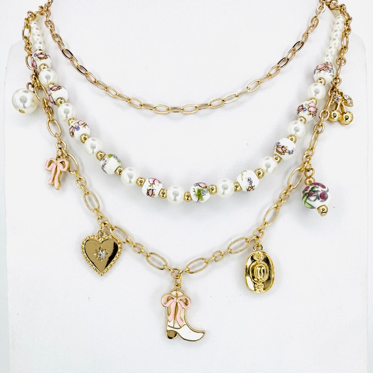 Triple Layer Cowgirl Charms Chinoiserie Necklace
