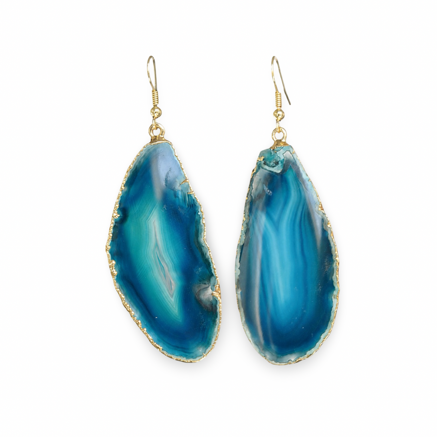 Gilded Edge Teal Natural Brazilian Agate Earrings