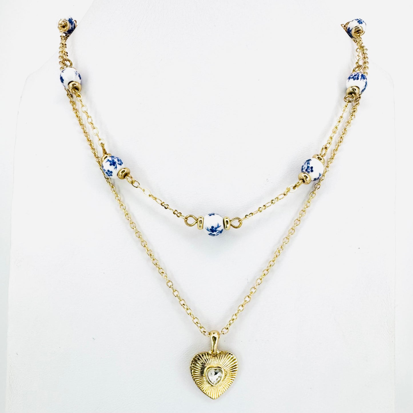 Heart & Chinoiserie Bead Double Layer Necklace