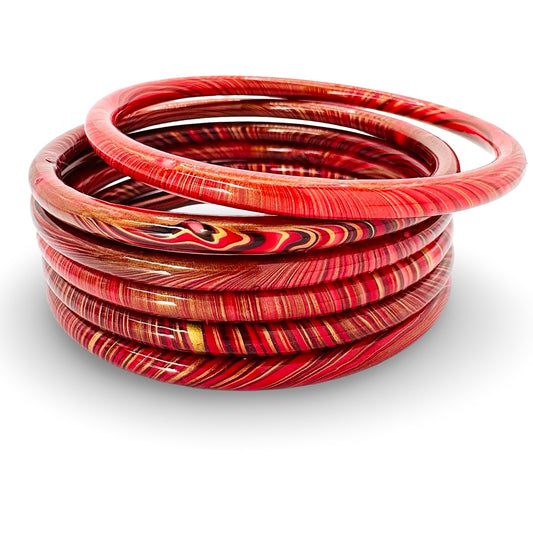 Narrow Marble Decoupage Bangle Set