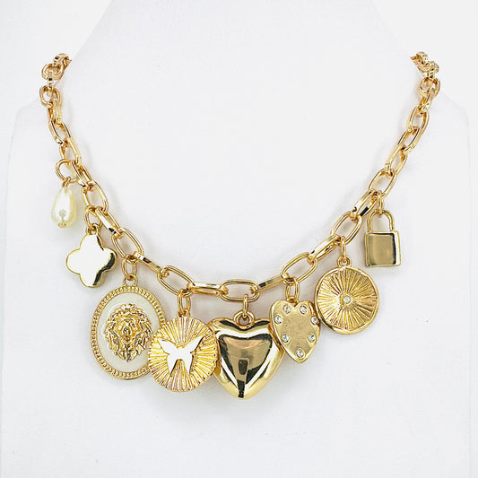 Lion & Hearts Charm Necklace