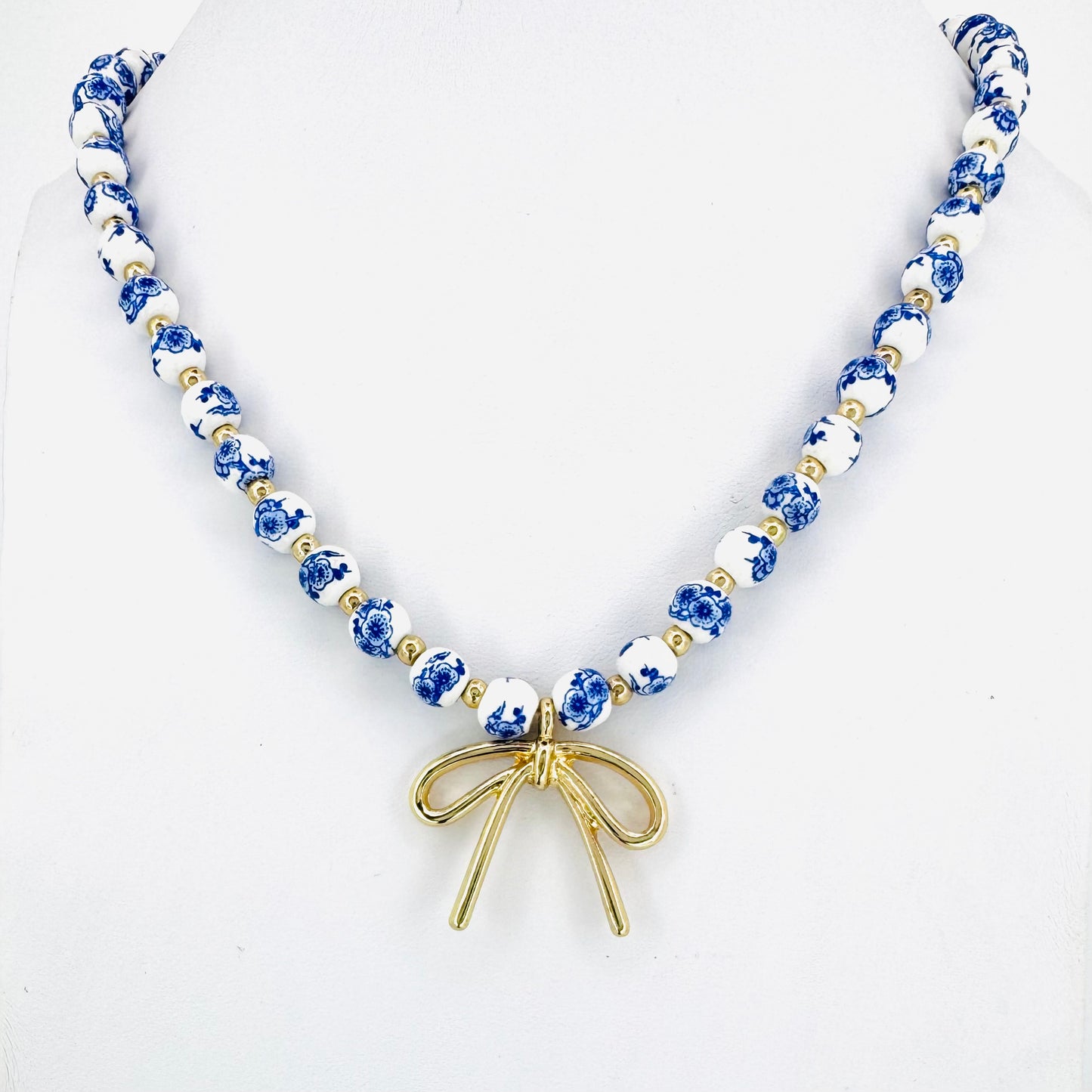 Bow & Chinoiserie Beaded Necklace