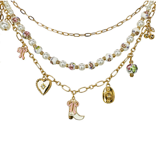 Triple Layer Cowgirl Charms Chinoiserie Necklace