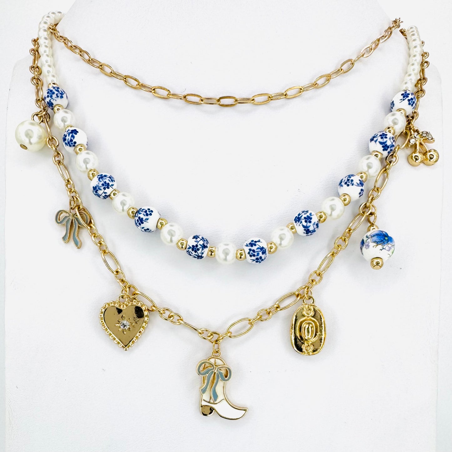 Triple Layer Cowgirl Charms Chinoiserie Necklace