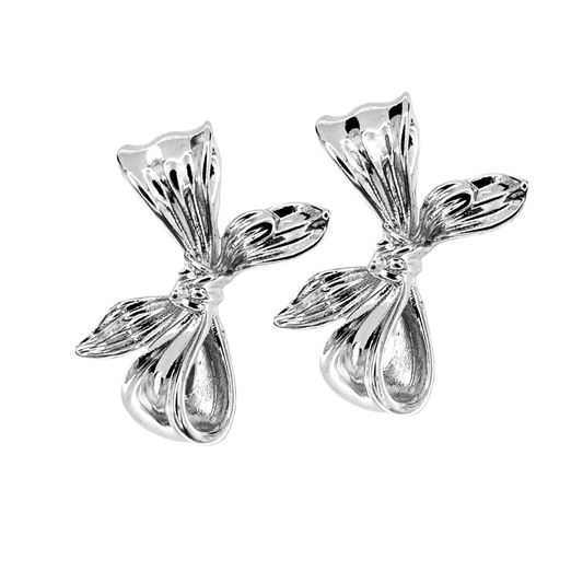Large Glossy Textured Bow Stud Earrings
