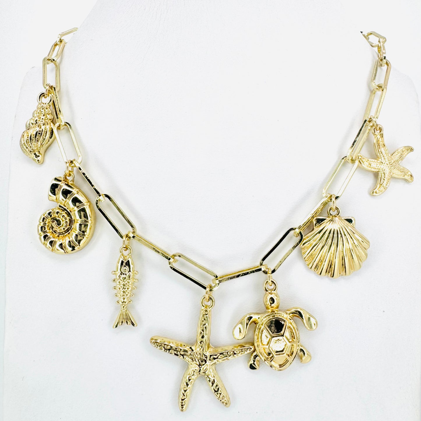 Starfish & Sealife Charms Paperclip Necklace