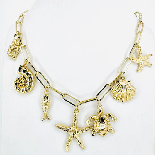 Starfish & Sealife Charms Paperclip Necklace