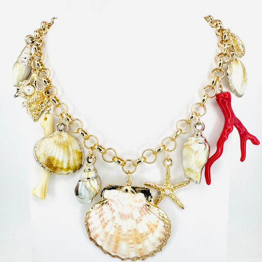 Gilded Seashells & Coral Charms Necklace