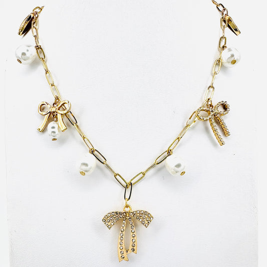 Bows & Pearls Charm Station Necklace