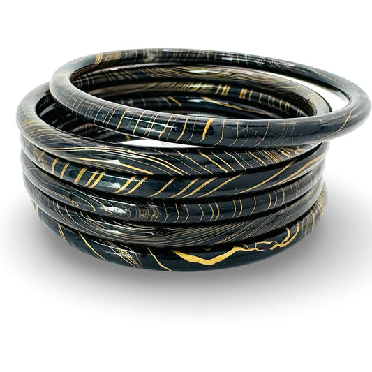 Narrow Marble Decoupage Bangle Set