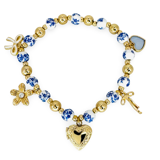 Heart Locket Chinoiserie Charm Bracelet