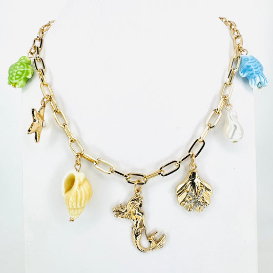 Mermaid & Ceramic Sealife Charms Necklace