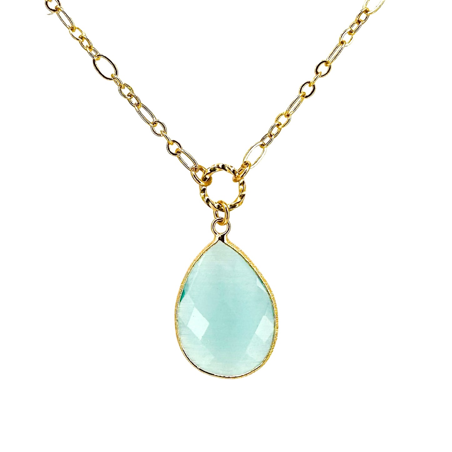 Faceted Aquamarine Teardrop Bezel Necklace