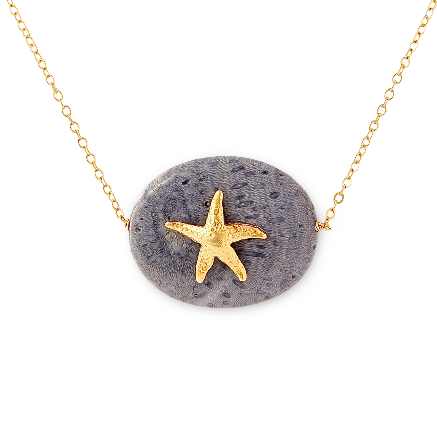 Gold Starfish on Polished Stone Necklace