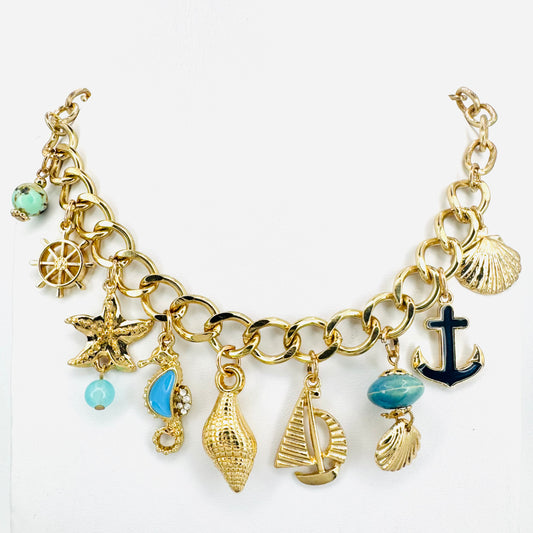 Mixed Chain Nautical Charms Necklace