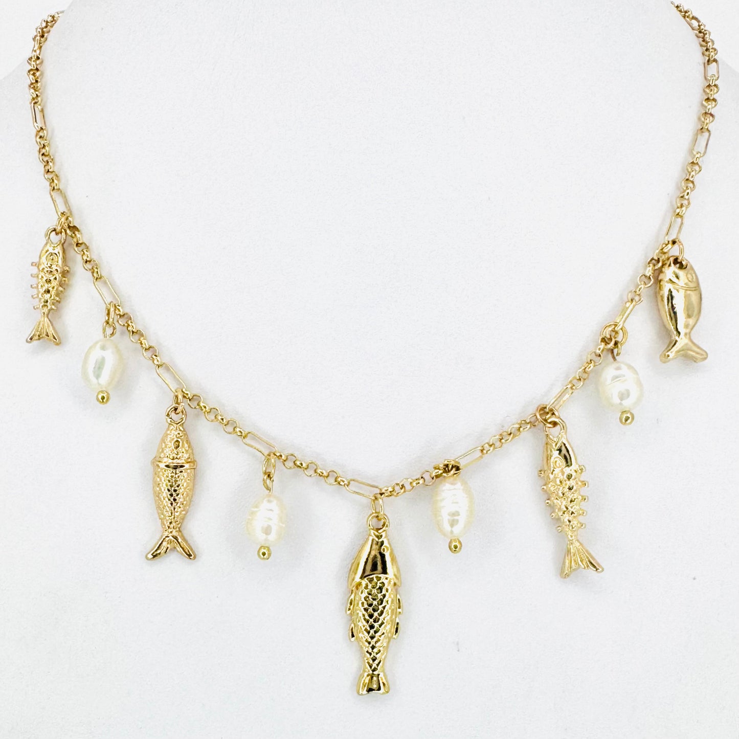 Fishes & Pearl Station Necklace