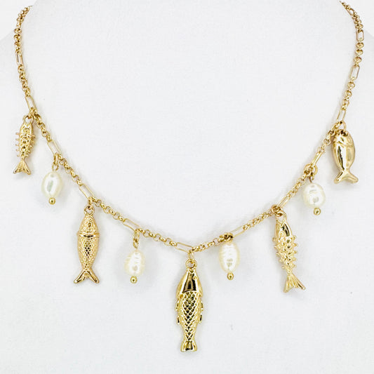 Fishes & Pearl Station Necklace