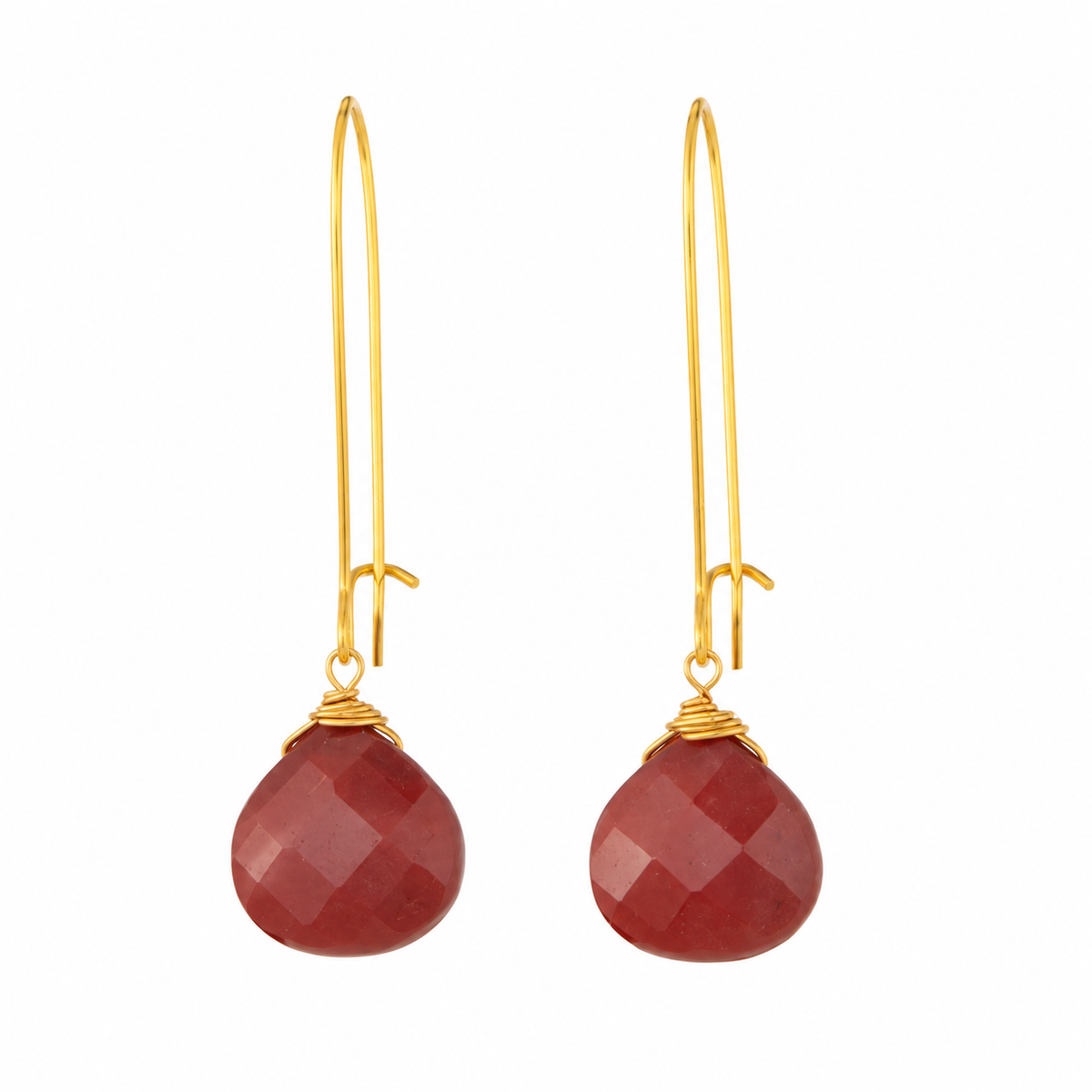 Red Mookaite Teardrop Wire-Wrapped Kidney Wire Earring
