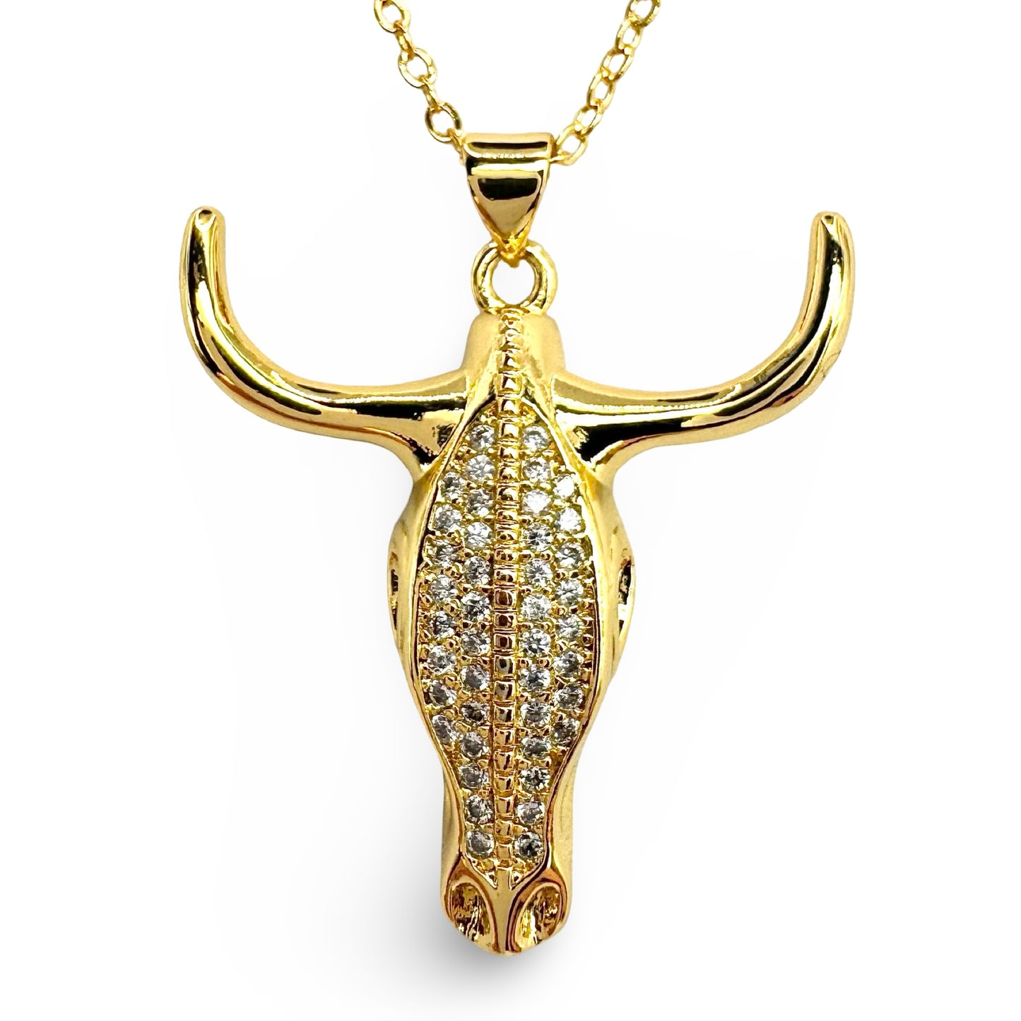 Large Pave CZ Steerhead Necklace
